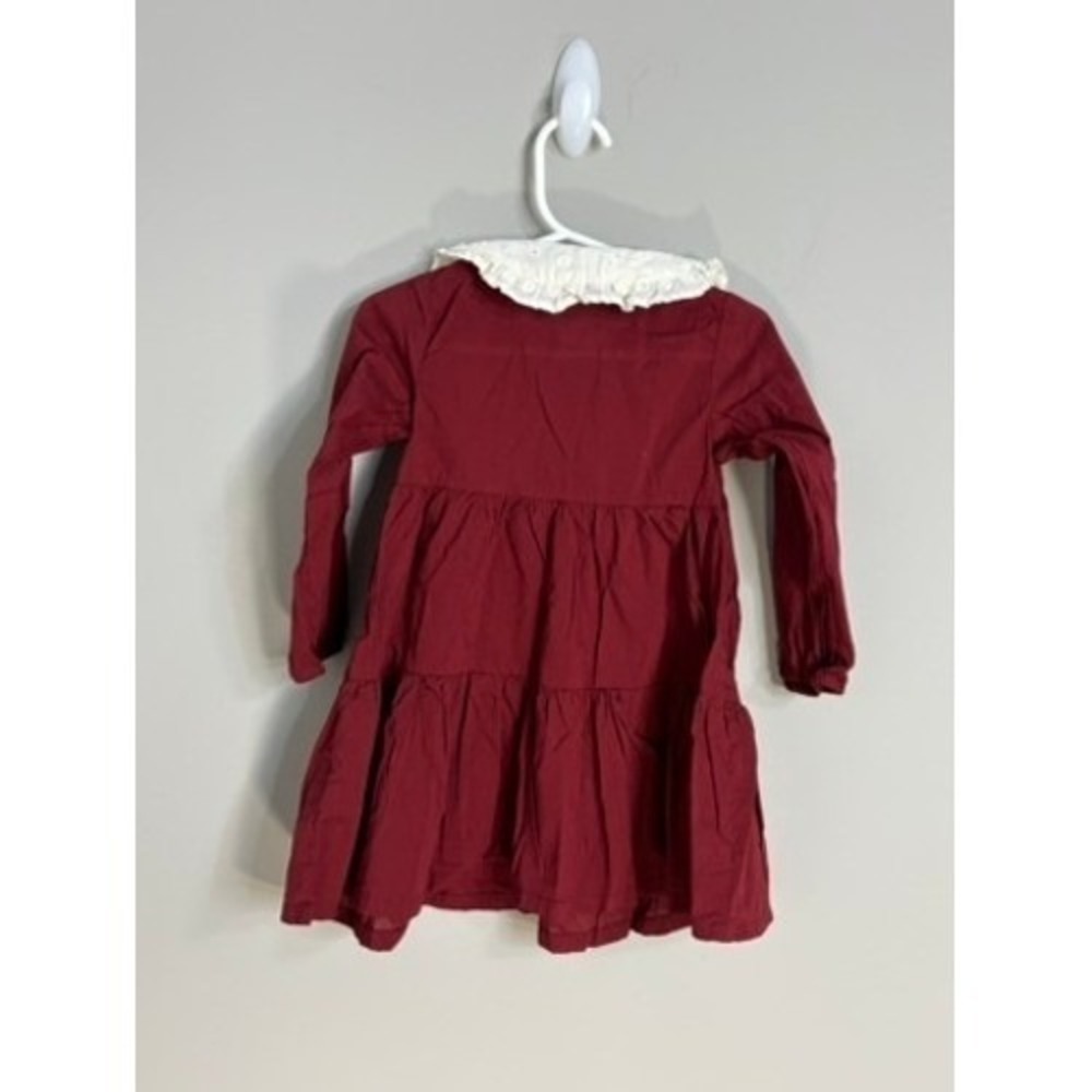 H&M Burgundy Long Sleeve Tiered Dress‎ with White Lace Collar Dress - Picture 5 of 5